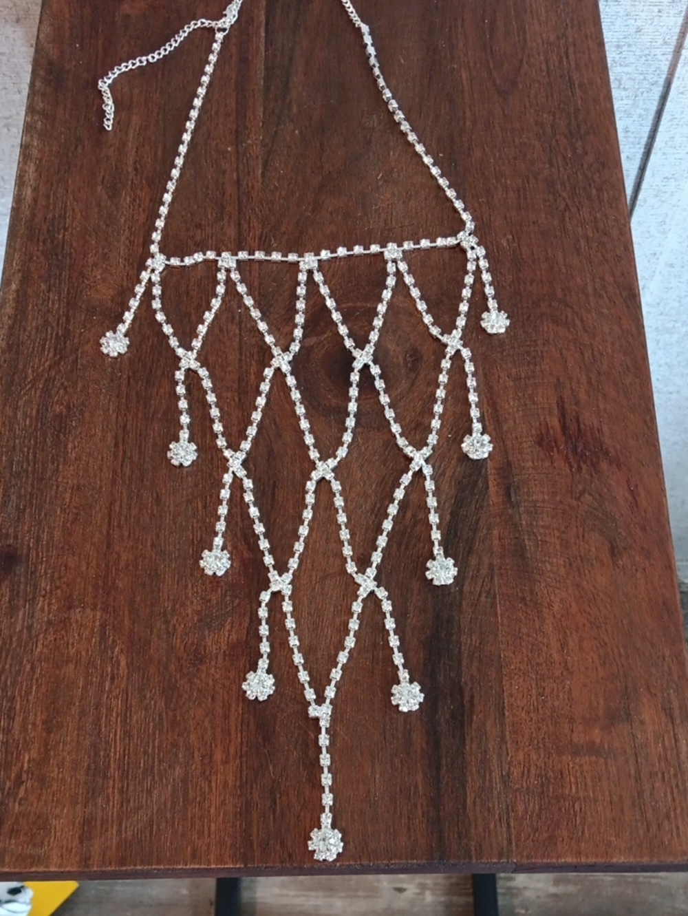 Fashion Jewelry Silver Crystal Net Fringe Necklace - Silver